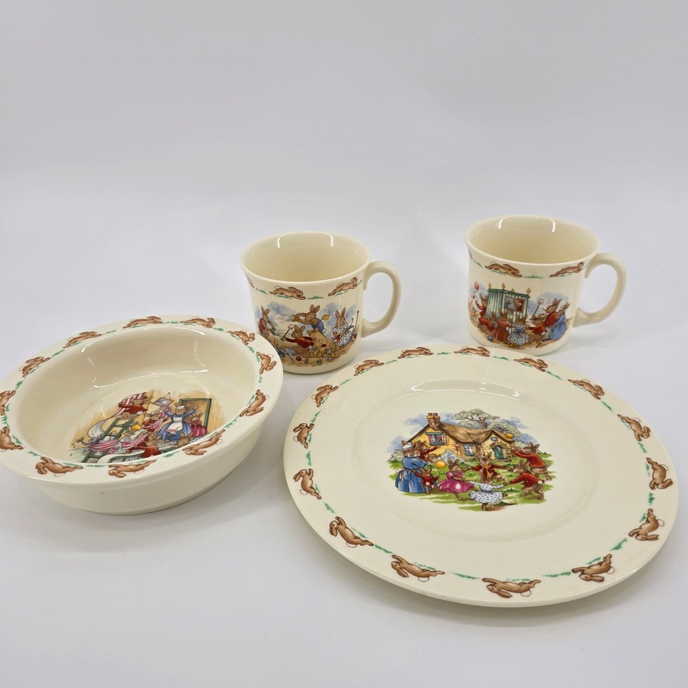 Royal Doulton Bunnykins Dinnerware Set Kids 4pc Bone China Mugs Plate Bowl